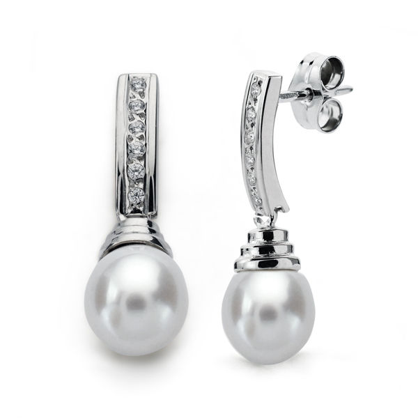 9K PENDIENTES ORO BLANCO PERLA 24X7 MM