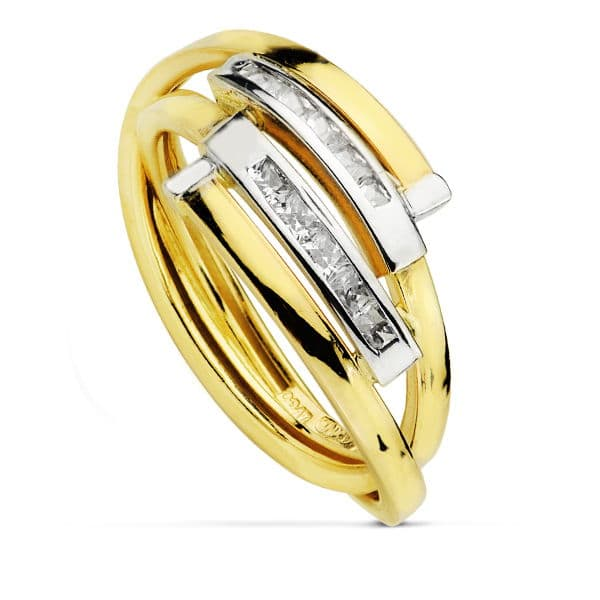 9K SORTIJA ORO BICOLOR CON BANDAS Y...