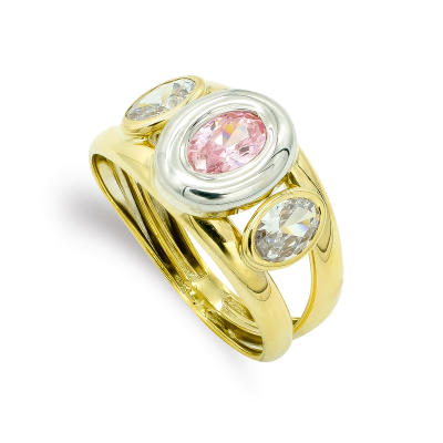 9K SORTIJA BICOLOR PIEDRA...