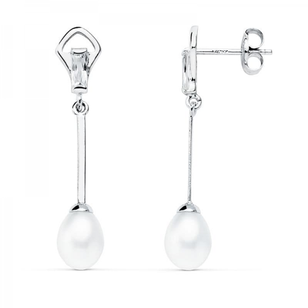 18K PENDIENTES ORO BLANCO PERLA 31X6 MM