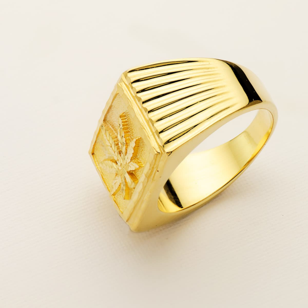 18K SELLO ORO AMARILLO HOJA MARIHUNA...