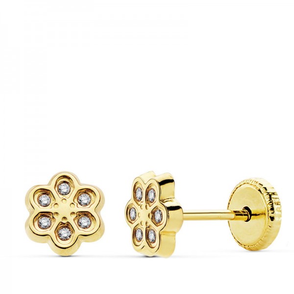18K PENDIENTES ORO AMARILLO FLOR...