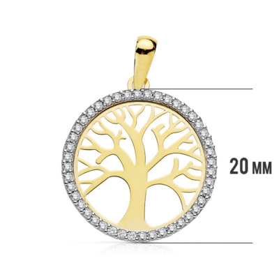 Colgante arbol de la vida en oro bicolor de 18 ktes y 20 mm de diametro