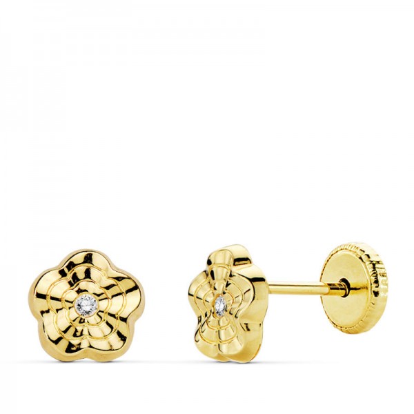 18K PENDIENTES ORO AMARILLO FLOR...