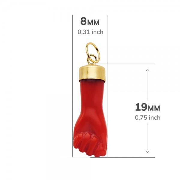 18K COLGANTE HIGA MANO ROJA 19X8 MM