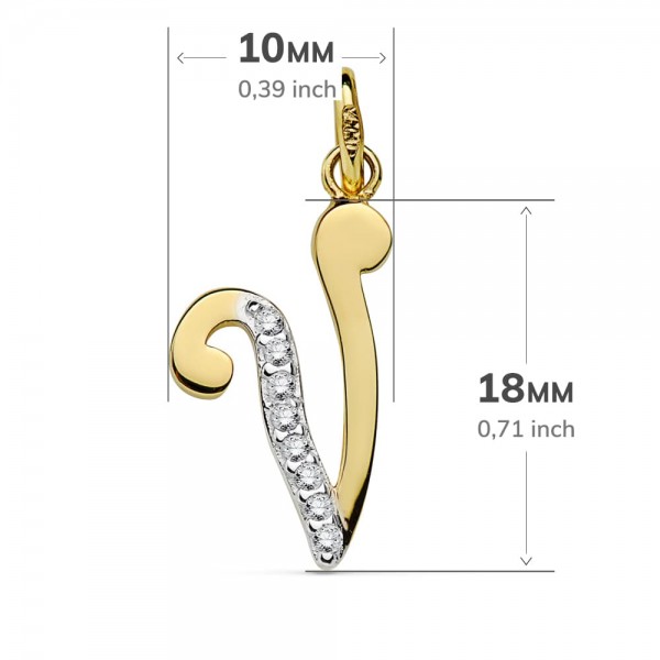 18K COLGANTE LETRA V CIRCONITAS 18X10 MM