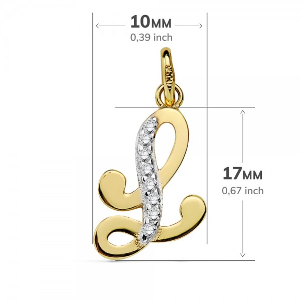 18K COLGANTE LETRA L CIRCONITAS 17X10 MM