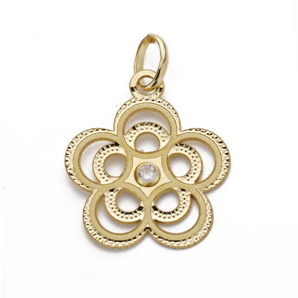 18K COLGANTE FLOR CALADA CIRCONITA...