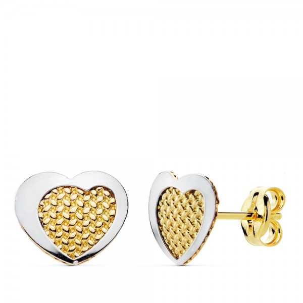 18K PENDIENTES ORO BICOLOR CORAZON...
