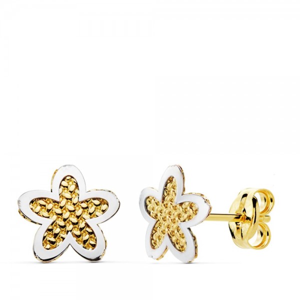 18K PENDIENTES ORO BICOLOR FLOR...
