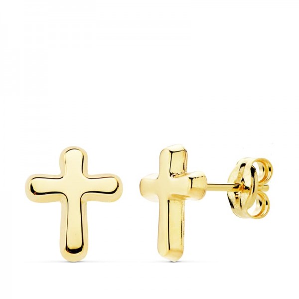 18K PENDIENTES CRUZ LISA 9X8 MM