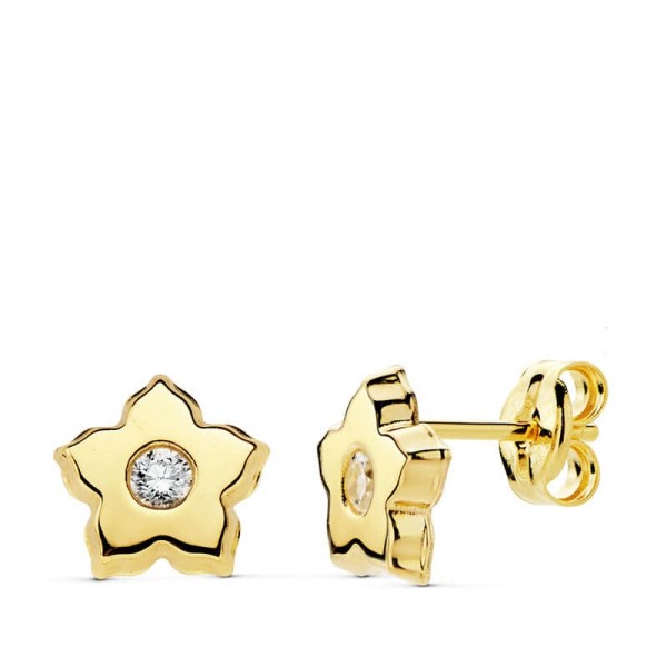 18K PENDIENTES ORO AMARILLO FLOR...