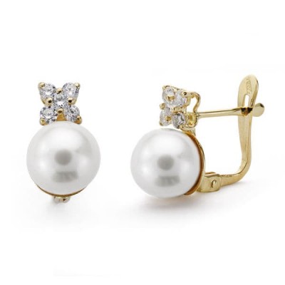 18K PENDIENTES PERLA Y...