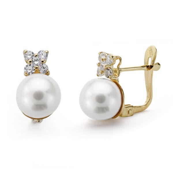 18K PENDIENTES PERLA Y CIRCONITA 7 MM