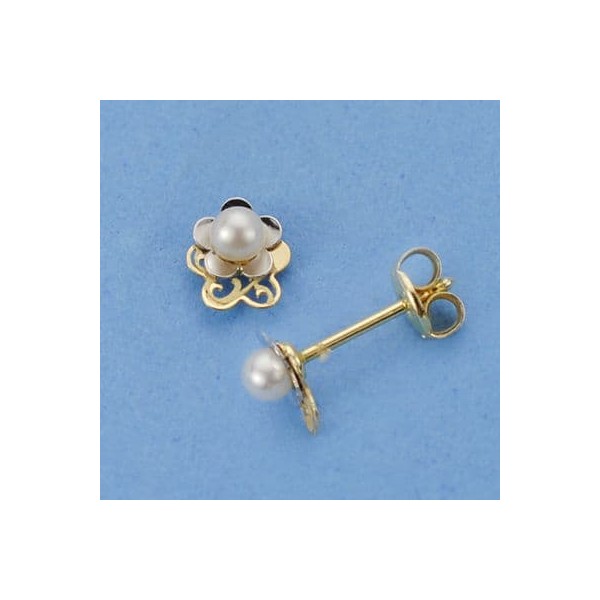18K PENDIENTES ORO BICOLOR PERLA...