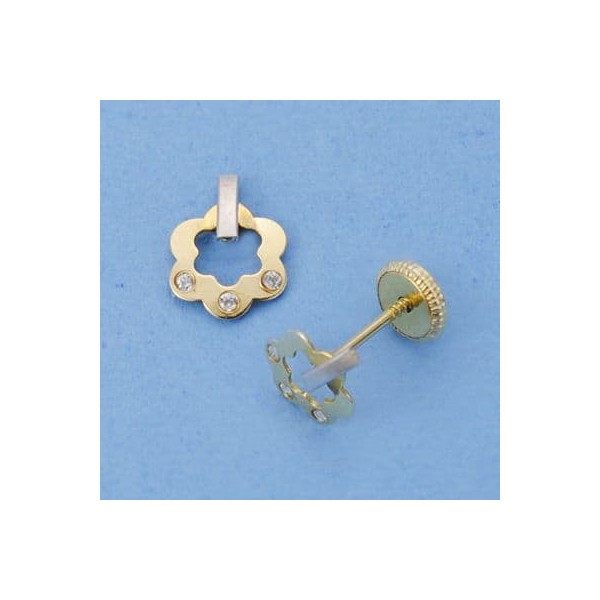 18K PENDIENTES ORO BICOLOR FLOR 8X6 MM