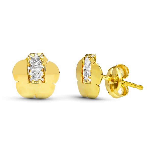 18K PENDIENTES ORO AMARILLO FLOR...
