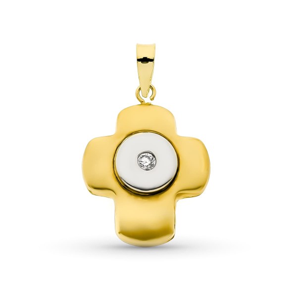 18K CRUZ ORO BICOLOR CIRCONITAS 21X16 MM