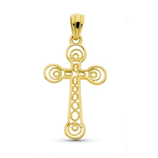 18K CRUZ ORO AMARILLO FILIGRANA 37X22 MM