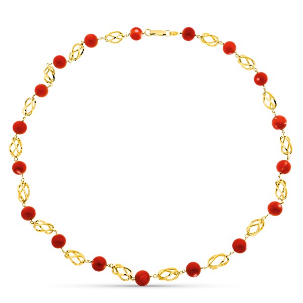 18K COLLAR ORO AMARILLO JAULA CORAL...