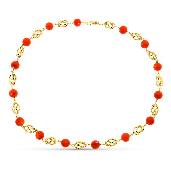 18K COLLAR ORO AMARILLO JAULA CORAL...
