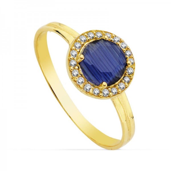 18K SORTIJA PIEDRA AZUL 9 MMCIRCONITAS