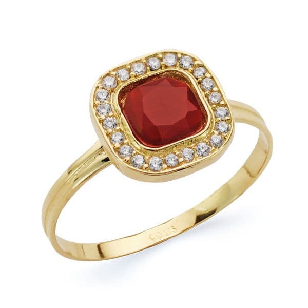 18K SORTIJA PIEDRA ROJA Y CIRCONITAS...