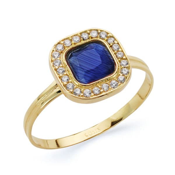 18K SORTIJA PIEDRA AZUL Y CIRCONITAS...