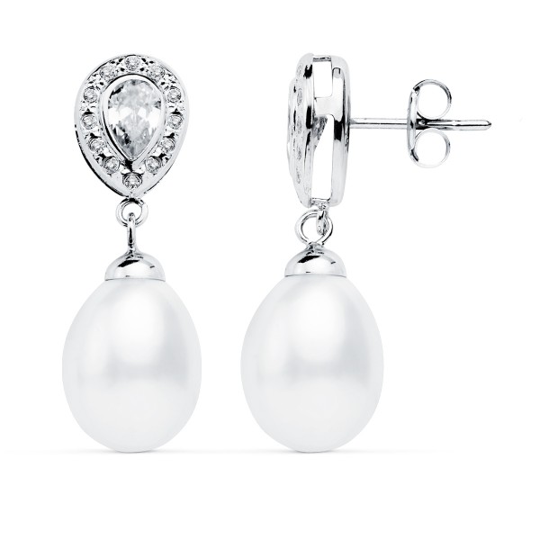 18K PENDIENTES ORO BLANCO PERLA 27X9 MM