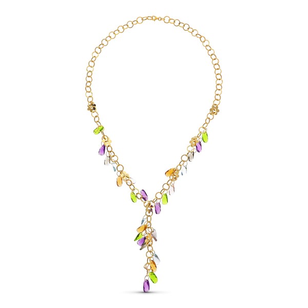 18K GARGANTILA ORO AMARILLO FLORES Y...