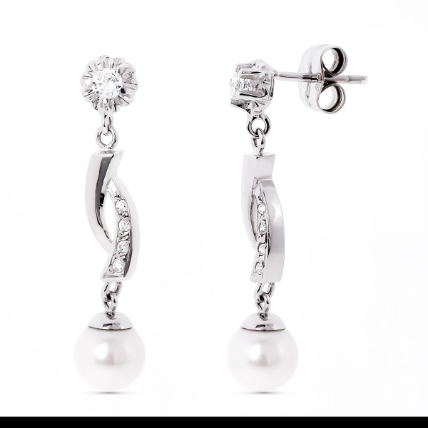 18K PENDIENTES ORO BLANCO Y PERLA CON...
