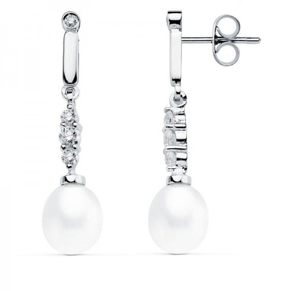 18K PENDIENTES ORO BLANCO PERLA 31X7 MM