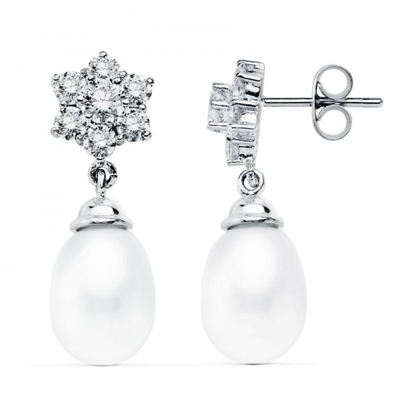 18K PENDIENTES PERLA ORO BLANCO 24X9 MM