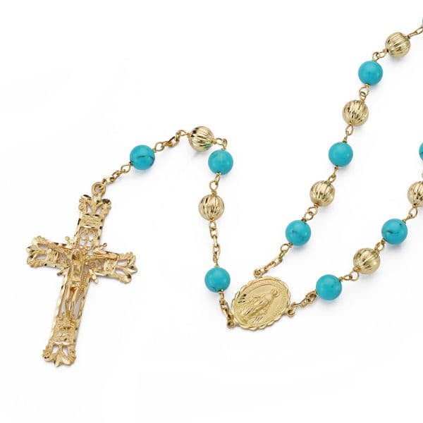 18K ROSARIO BOLAS Y TURQUESAS. 60 CM