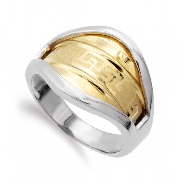 18K SORTIJA ORO BICOLOR BRILLO CON GRECA