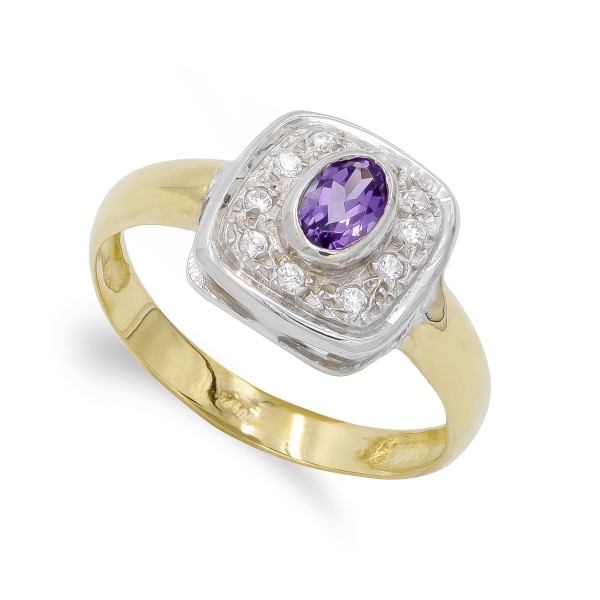 18K SORTIJA ORO BICOLOR AMATISTA Y...