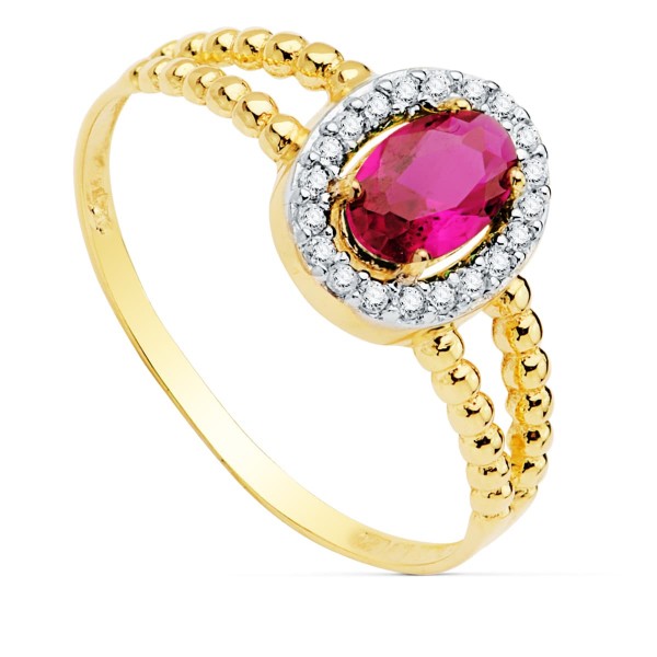 18K SORTIJA BICOLOR PIEDRA ROJA 6X4 MM