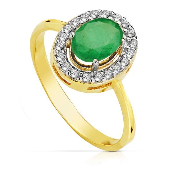 18K SORTIJA BICOLOR ESMERALDA 7X5 MM
