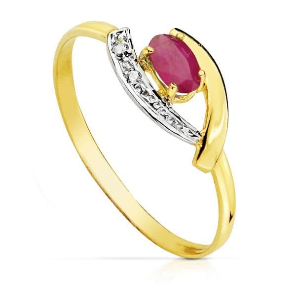 18K SORTIJA ORO BICOLOR RUBI 5X3 MM