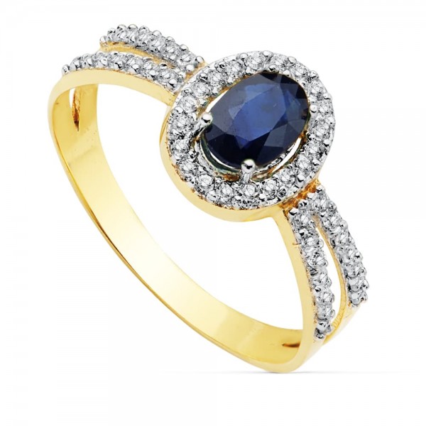 18K SORTIJA BICOLOR ZAFIRO 6X4 MM