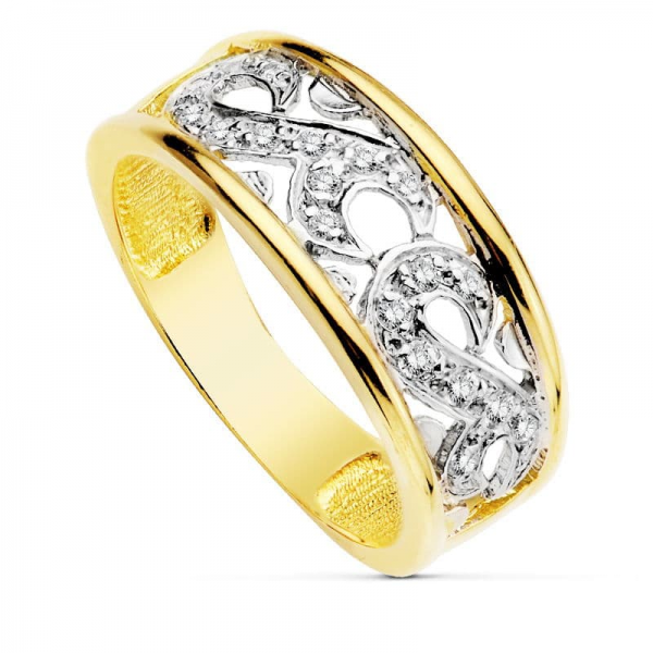 18K SORTIJA BICOLOR CIRCONITAS CUERPO...