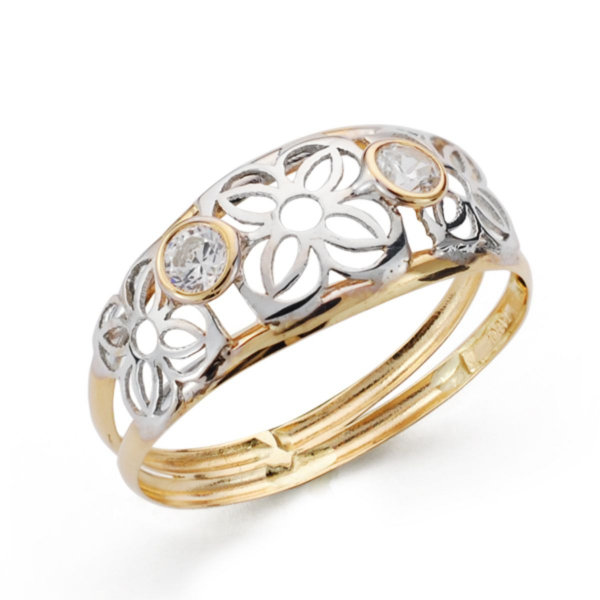 18K SORTIJA ORO BICOLOR FLORES...
