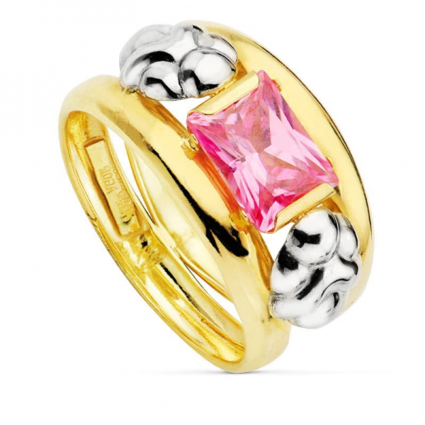 18K SORTIJA BICOLOR PIEDRA ROSA 8X6 MM