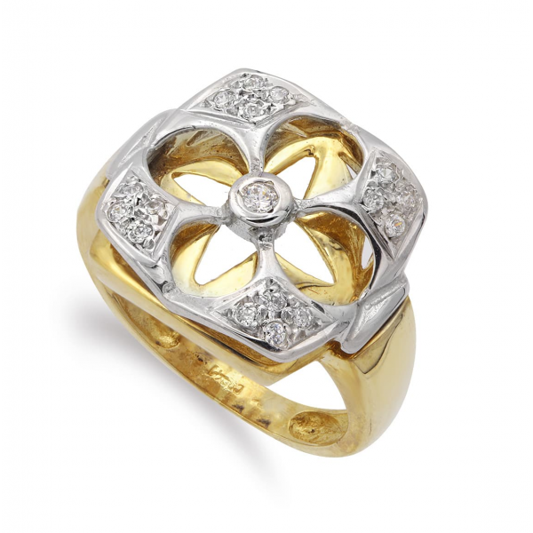 18K SORTIJA ORO BICOLOR DETALLE FLOR...