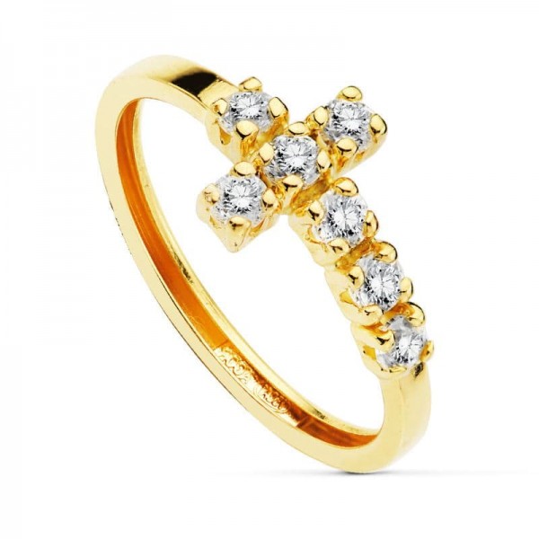 18K SORTIJA CRUZ 7 CIRCONITAS 2 MM