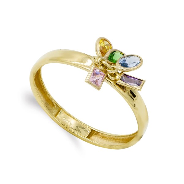 18K SORTIJA ORO AMARILLO 5 PIEDRAS COLOR