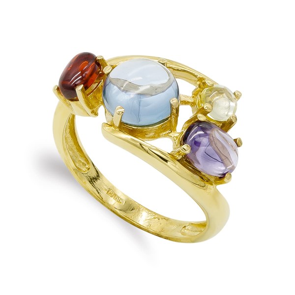 18K SORTIJA ORO AMARILLO 4 PIEDRAS COLOR