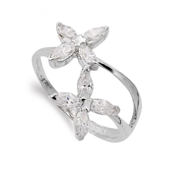 18K SORTIJA ORO BLANCO CON FLORES DE...