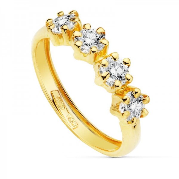 18K SORTIJA ORO AMARILLO 4 CIRCONITAS...