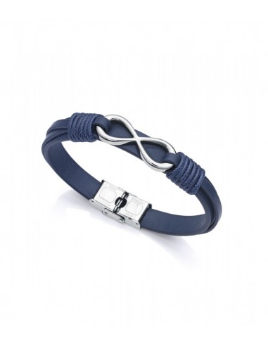 PULSERA DE ACERO CON PIEL AZUL HOMBRE...